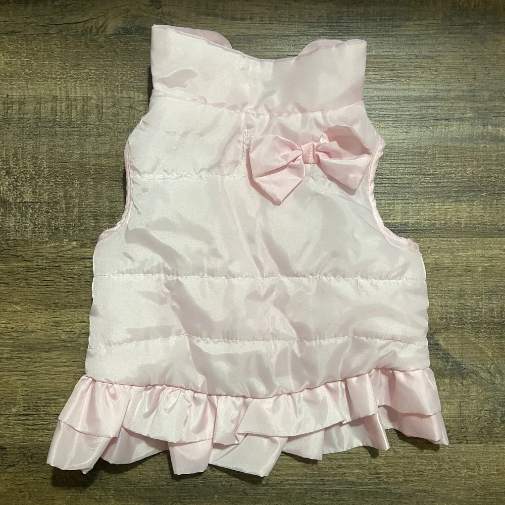 Dog Puffer Vest Size Medium Pink With Bow Hook & Loop Closure Coquette Gorpcore